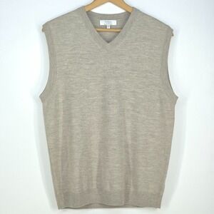 Turnbury Wool Sweater Vest Men's Large Tan Academia Preppy Dad Golf Outdoor Cozy